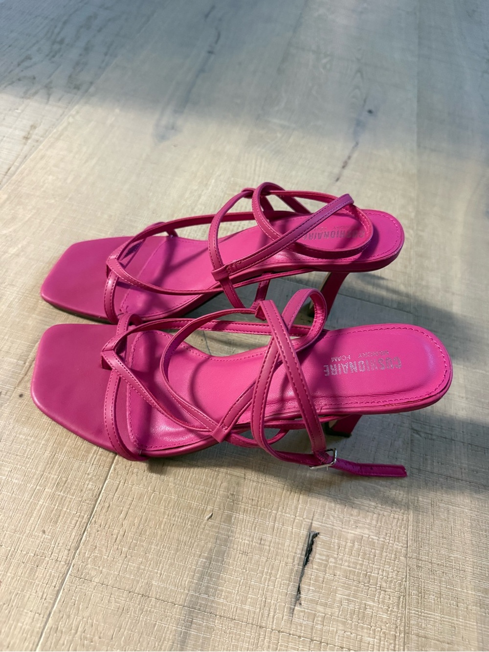 Strappy Square-Toe Heels in Fuchsia - Picture 3 of 4
